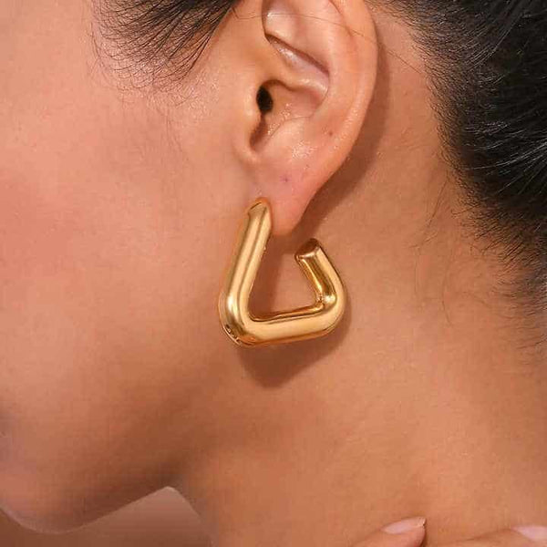 Cercei inox Triunghi, placaj aur 18K, 15.6 g