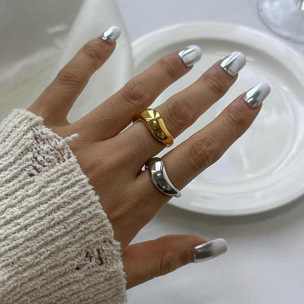 Inel inox ondulat 7g, placaj aur 18K