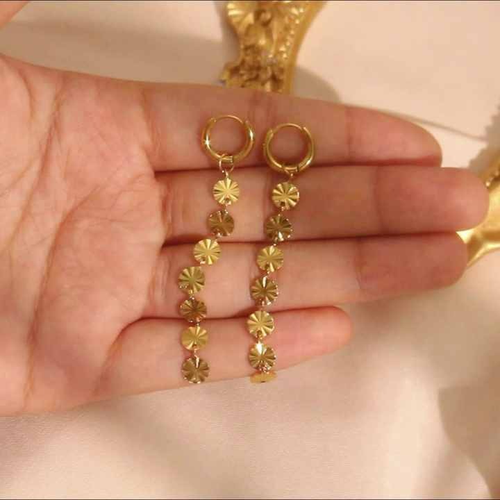 Cercei inox lungi 7 fulgi placaj aur 18K, 3 g