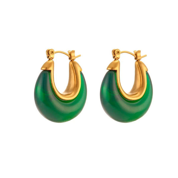 Cercei inox posete cu rasina verde 8,6 g, placaj aur 18K