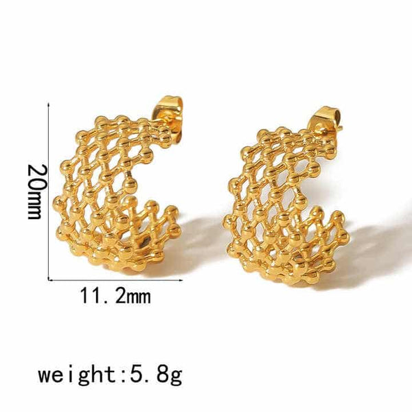 Cercei inox forma C cu gaurele 6 g, placaj aur 18K