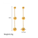 Cercei inox lungi Trio cu bile 8.4 g, placaj aur 18K