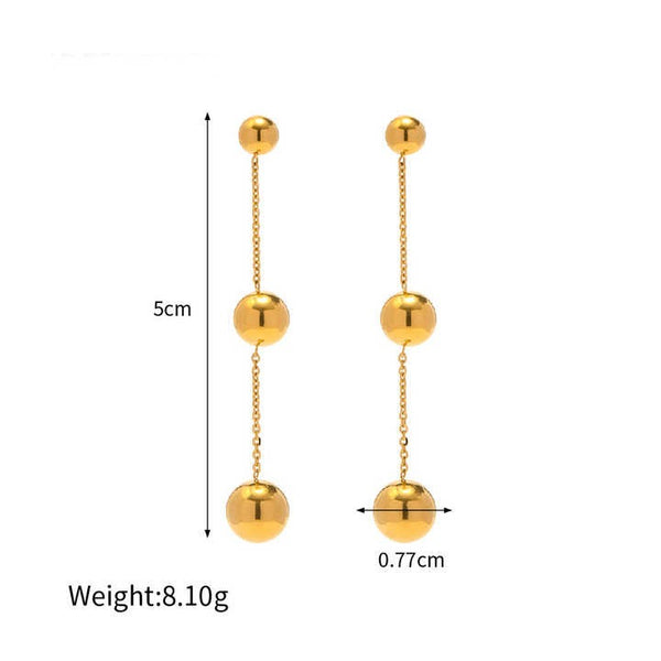 Cercei inox lungi Trio cu bile 8.4 g, placaj aur 18K