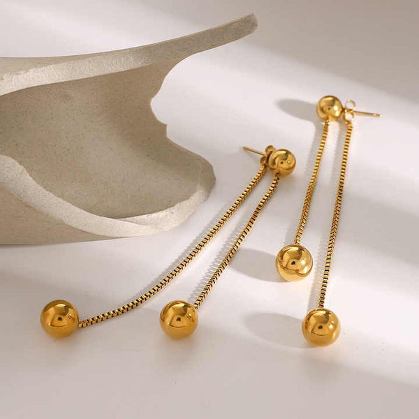 Cercei inox placaj aur 18K lant cu bile 23 g