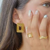 Cercei inox dreptunghiulari, placaj aur 18K, 12.3 g