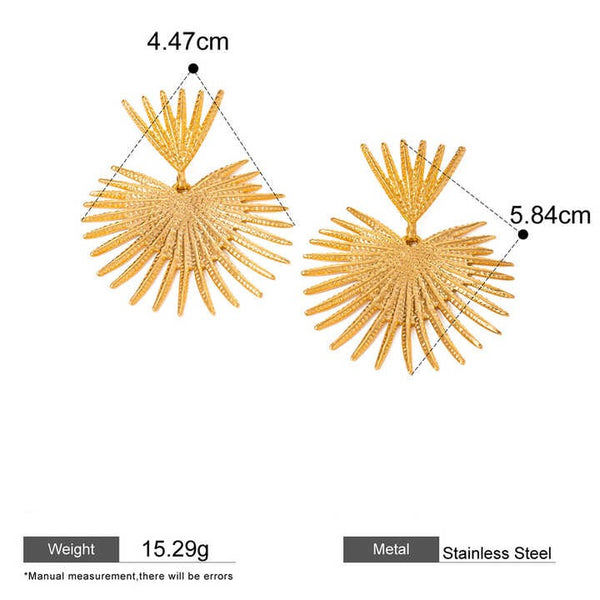 Cercei inox statement frunze de palmier 15.6 g, placaj aur 18K