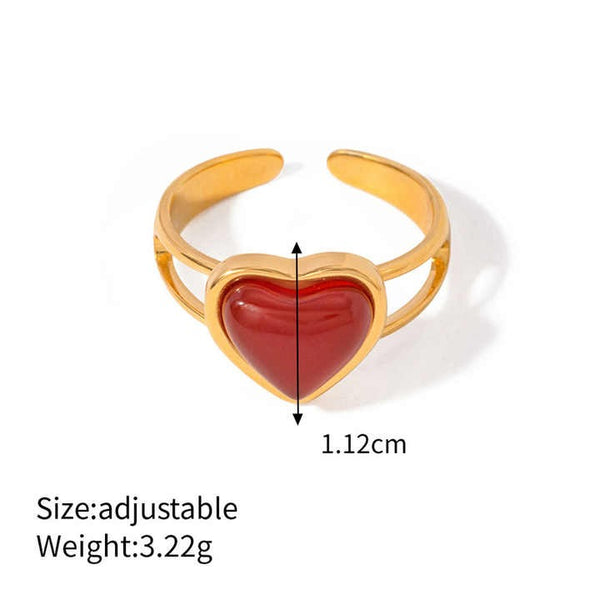 Inel inox Inima cu agat rosu 53-55 3,1 g, placaj aur 18K