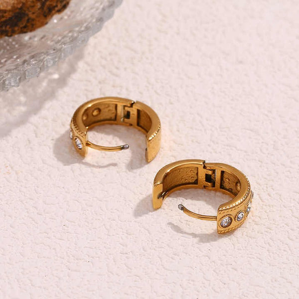 Cercei inox placaj aur 18K cercuri groase CZ albe 7,7 g