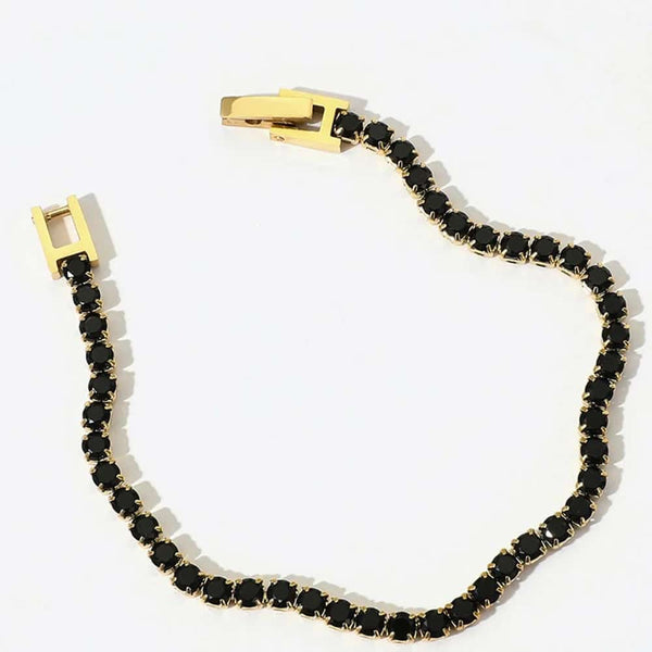 Bratara inox, placaj aur 18K, CZ negru 3 mm, 17 cm, 3,5 g