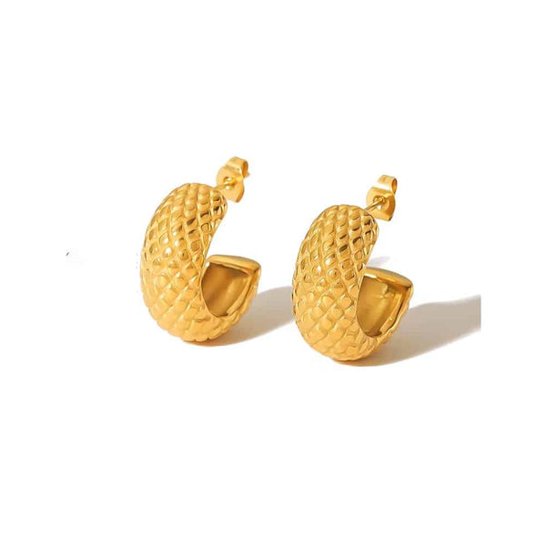 Cercei inox forma C piele de croco placaj aur 18K, 10,5 g