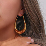 Cercei inox statement oval placaj aur 18K, 13,6 g