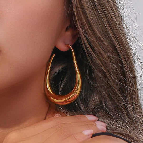 Cercei inox statement oval placaj aur 18K, 13,6 g