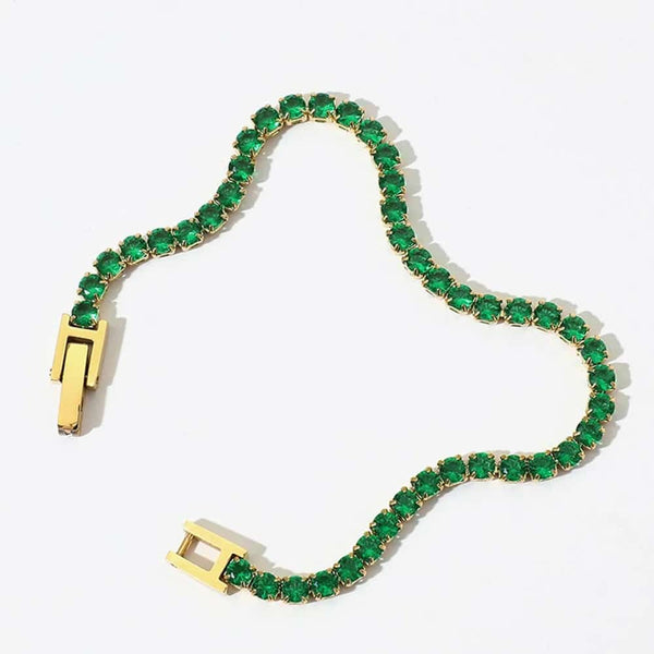 Bratara inox, placaj aur 18K, CZ verde 3 mm, 17 cm, 3,5 g
