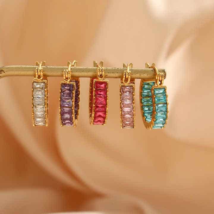 Cercei inox placaj aur 18K cercuri CZ violet 3 g
