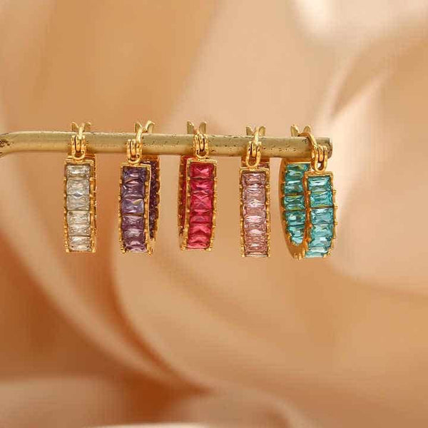 Cercei inox placaj aur 18K cercuri CZ violet 3 g