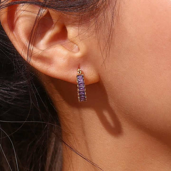 Cercei inox placaj aur 18K cercuri CZ violet 3 g