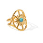 Inel inox deschis oval, placaj aur 18K, Soare cu turcoaz 2.9 g /56
