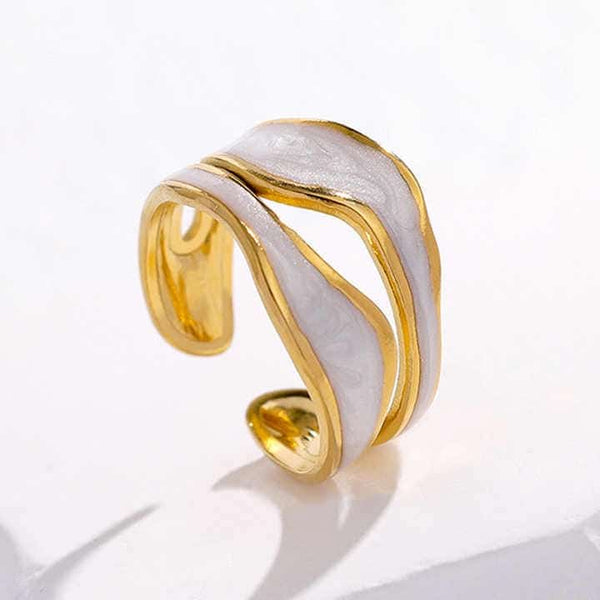Inel inox cu sidef alb, placaj aur 18K /55