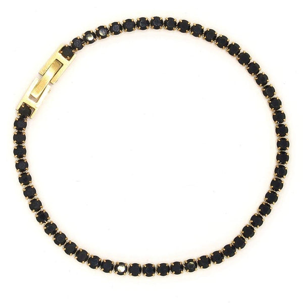 Bratara inox, placaj aur 18K, CZ negru 3 mm, 17 cm, 3,5 g