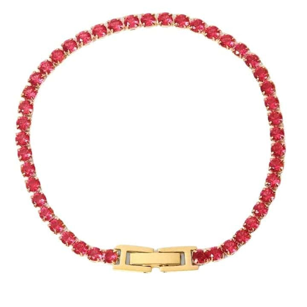 Bratara inox, placaj aur 18K, CZ rosu 3 mm, 17 cm, 3,5 g
