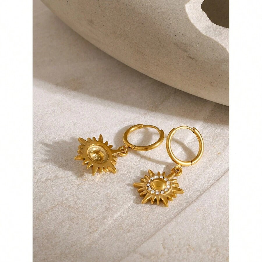 Cercei inox Busola, placaj aur 18K, 32x 14 mm