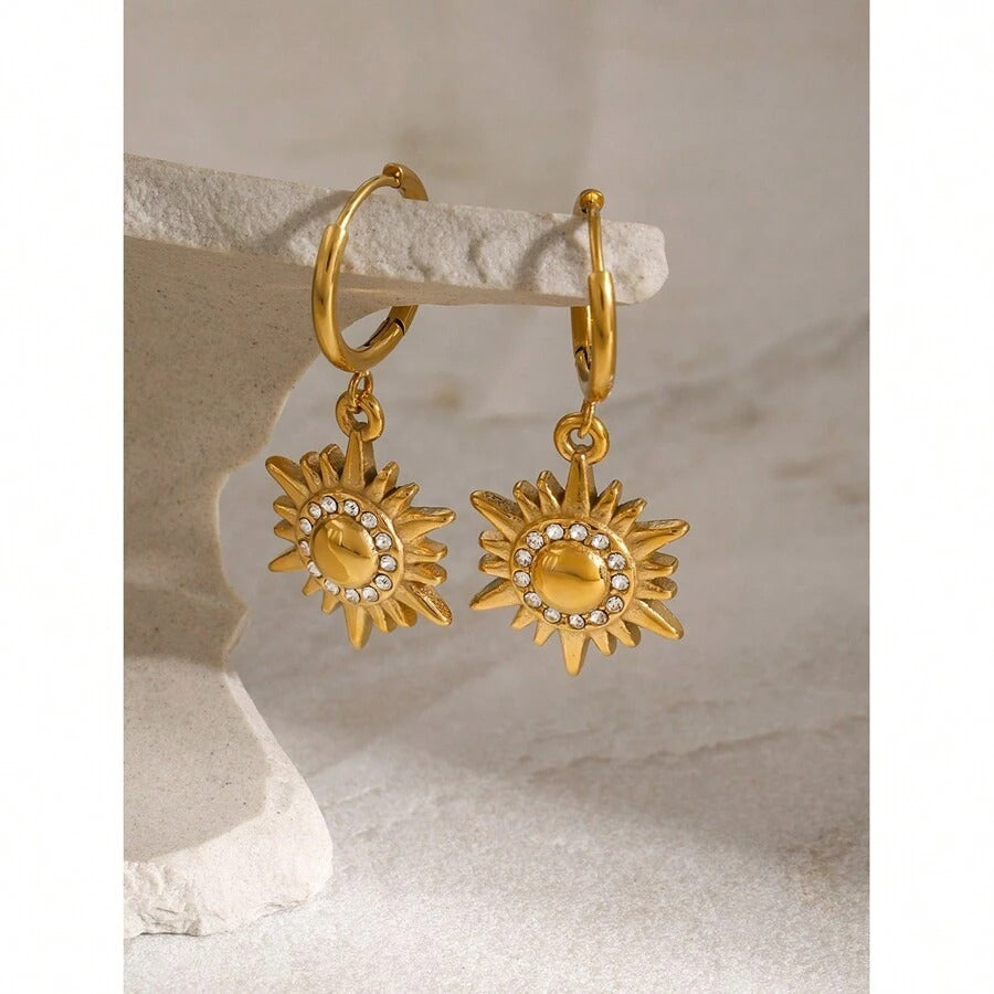 Cercei inox Busola, placaj aur 18K, 32x 14 mm