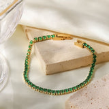 Bratara inox tennis, placaj aur 18K, CZ verde 3 mm, 17 cm