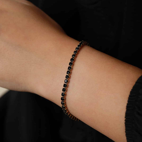 Bratara inox, placaj aur 18K, CZ negru 3 mm, 17 cm, 3,5 g