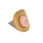 Inel inox cu cuart roz, placaj aur 18K, marimea 56
