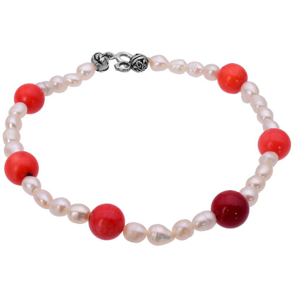 Bratara cu perle, coral si ornamente din argint 20 cm - Podoabele Mele