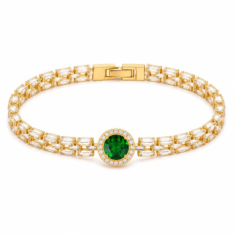 Bratara cupru CZ alb, verde, placaj aur 18 K, lungime 17 cm