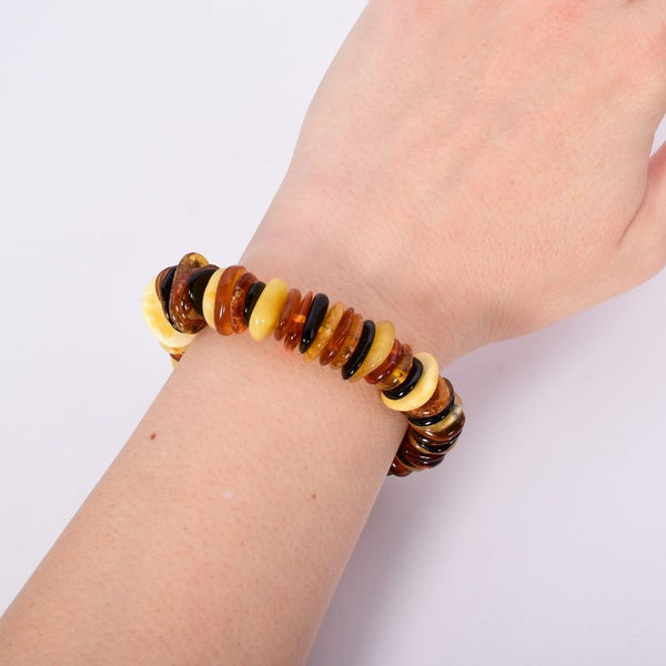 Bratara elastica cu chihlimbar multicolor discuri - Podoabele Mele