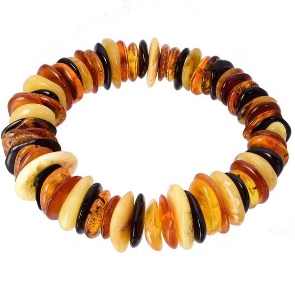 Bratara elastica cu chihlimbar multicolor discuri - Podoabele Mele