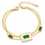Bratara inox, placaj aur 18K, 2 straturi CZ verde