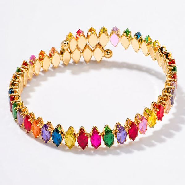 Bratara tennis cupru reglabila, placaj aur 18K, CZ multicolor