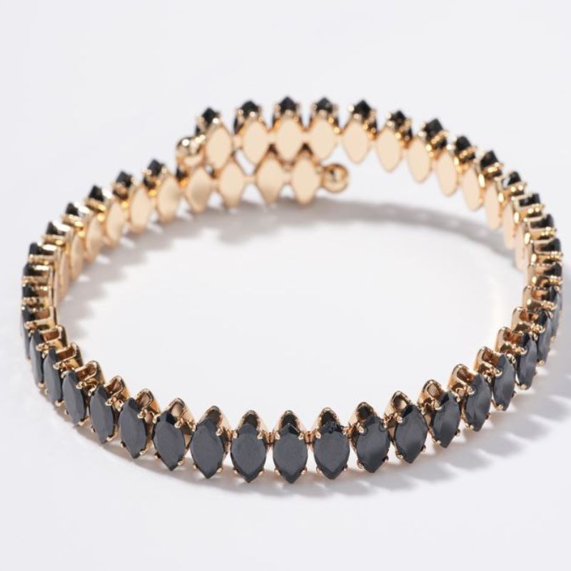 Bratara tennis cupru reglabila, placaj aur 18K, CZ negre