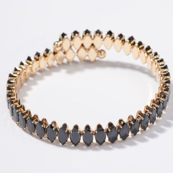 Bratara tennis cupru reglabila, placaj aur 18K, CZ negre