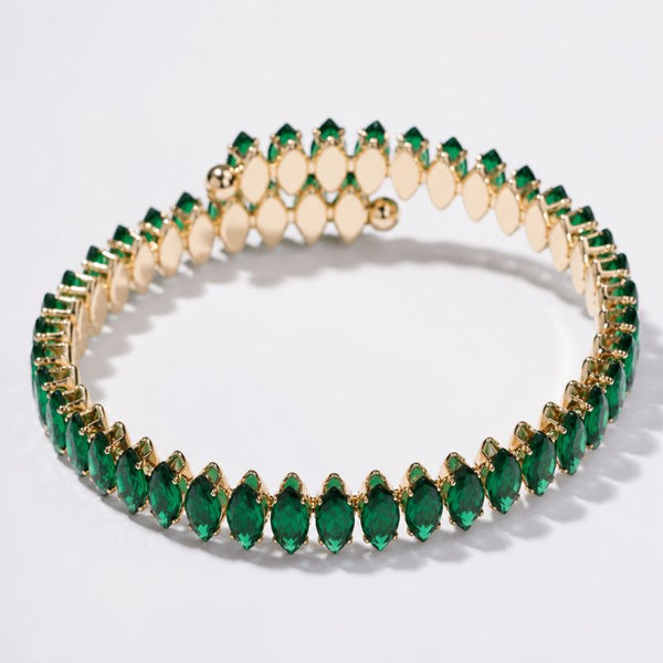 Bratara tennis cupru reglabila, placaj aur 18K, CZ verde