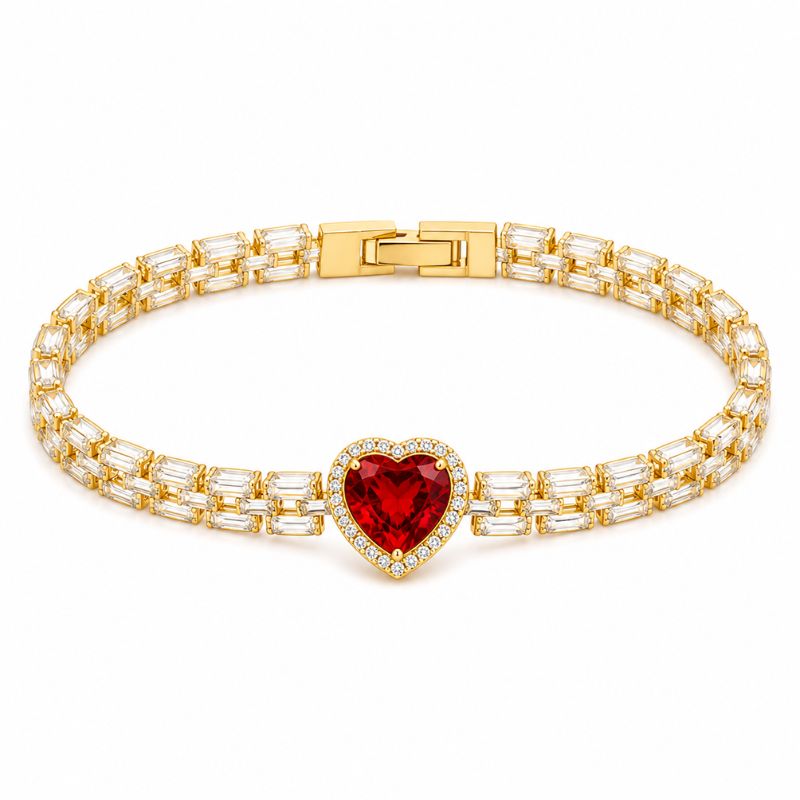 Bratara cupru Inima CZ alb, rosu, placaj aur 18K, lungime 17 cm