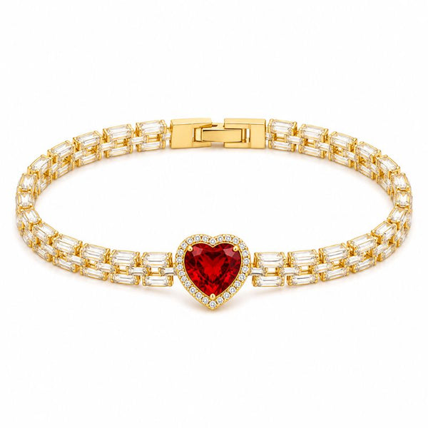 Bratara cupru Inima CZ alb, rosu, placaj aur 18K, lungime 17 cm