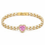 Bratara cupru Inima CZ alb, rox, placaj aur 18K, lungime 17 CM
