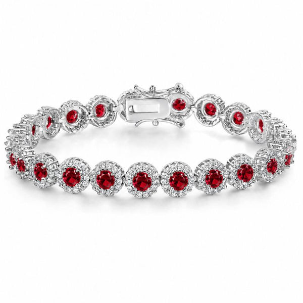 Bratara tennis cupru, placaj aur alb 18K, CZ rosu, alb, 20 cm