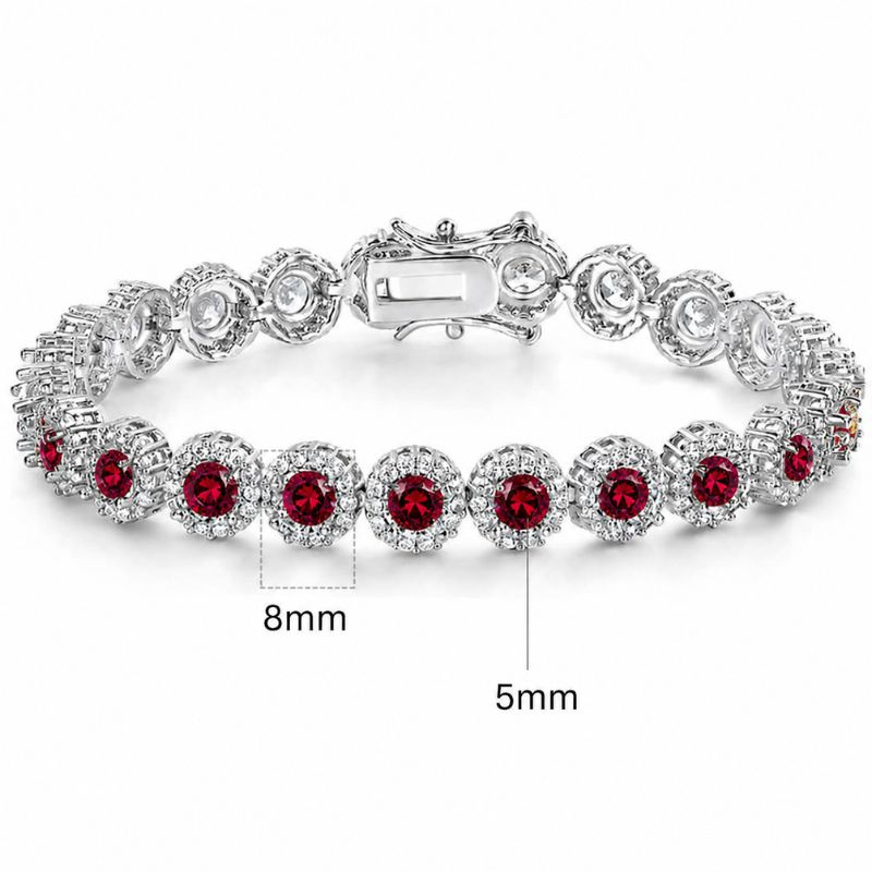Bratara tennis cupru, placaj aur alb 18K, CZ rosu, alb, 20 cm