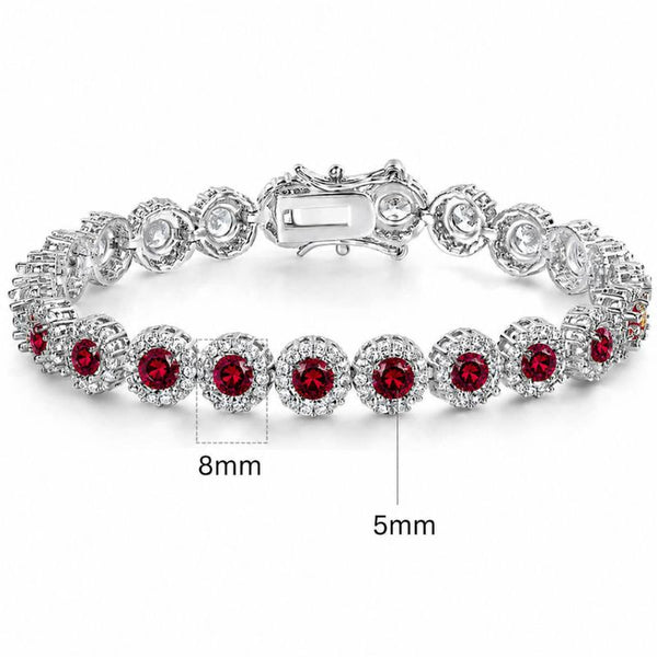 Bratara tennis cupru, placaj aur alb 18K, CZ rosu, alb, 20 cm
