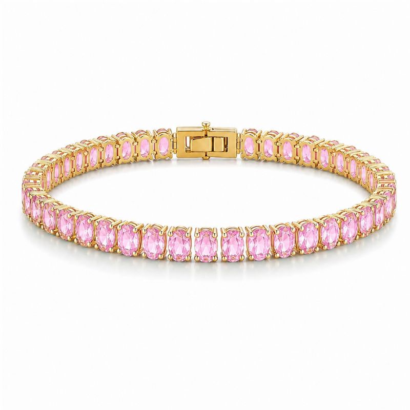 Bratara tennis otel inoxidabil CZ roz 5 x 3 mm, placaj aur 18K