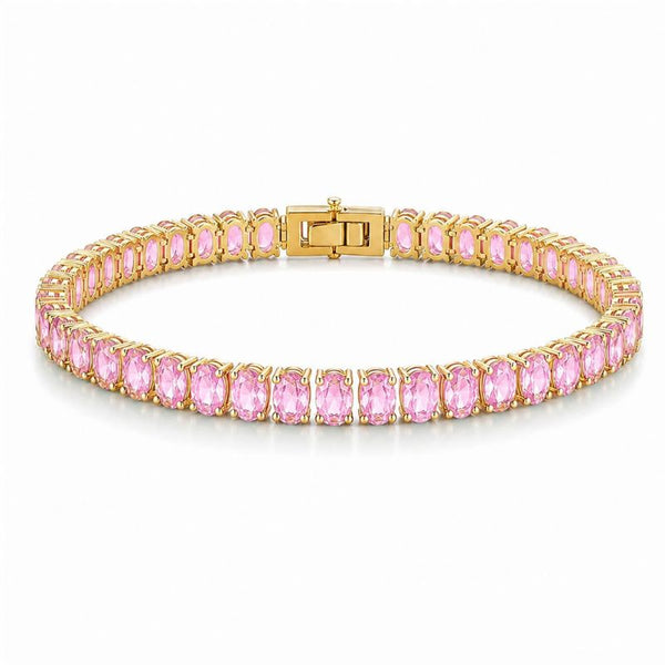 Bratara tennis otel inoxidabil CZ roz 5 x 3 mm, placaj aur 18K