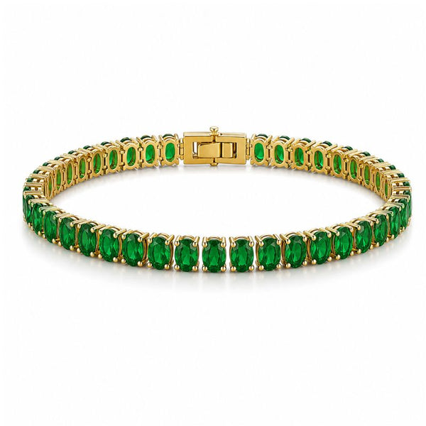 Bratara tennis otel inoxidabil CZ verde 5 x 3 mm, placaj aur 18K