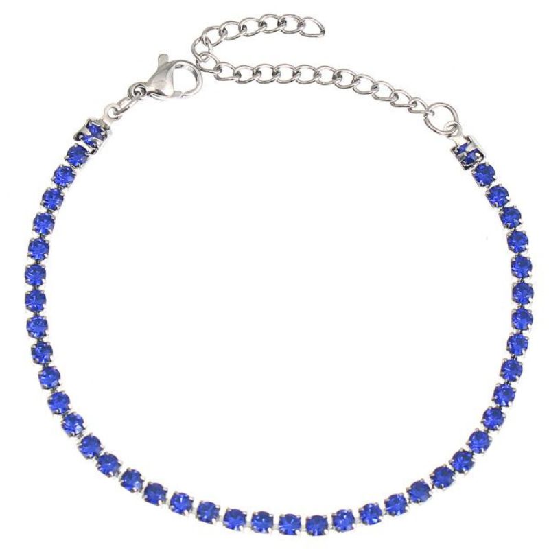 Bratara tennis otel inoxidabil CZ albastru 3 mm, lungime 16+4 cm