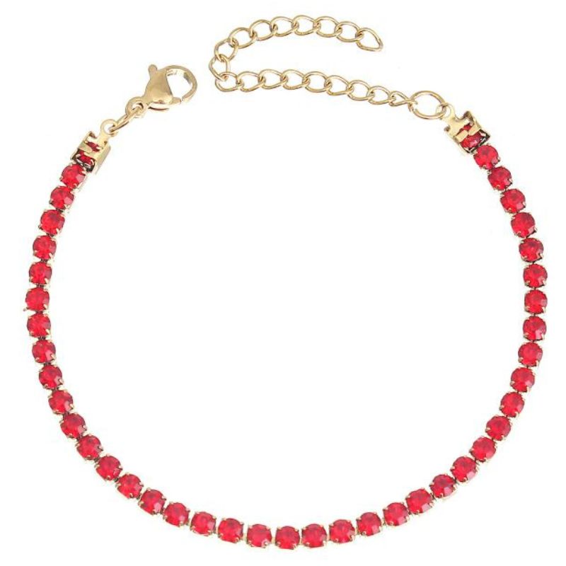 Bratara tennis otel inoxidabil CZ rosii 3 mm, placaj aur 18K