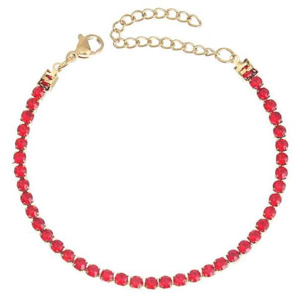 Bratara tennis otel inoxidabil CZ rosii 3 mm, placaj aur 18K